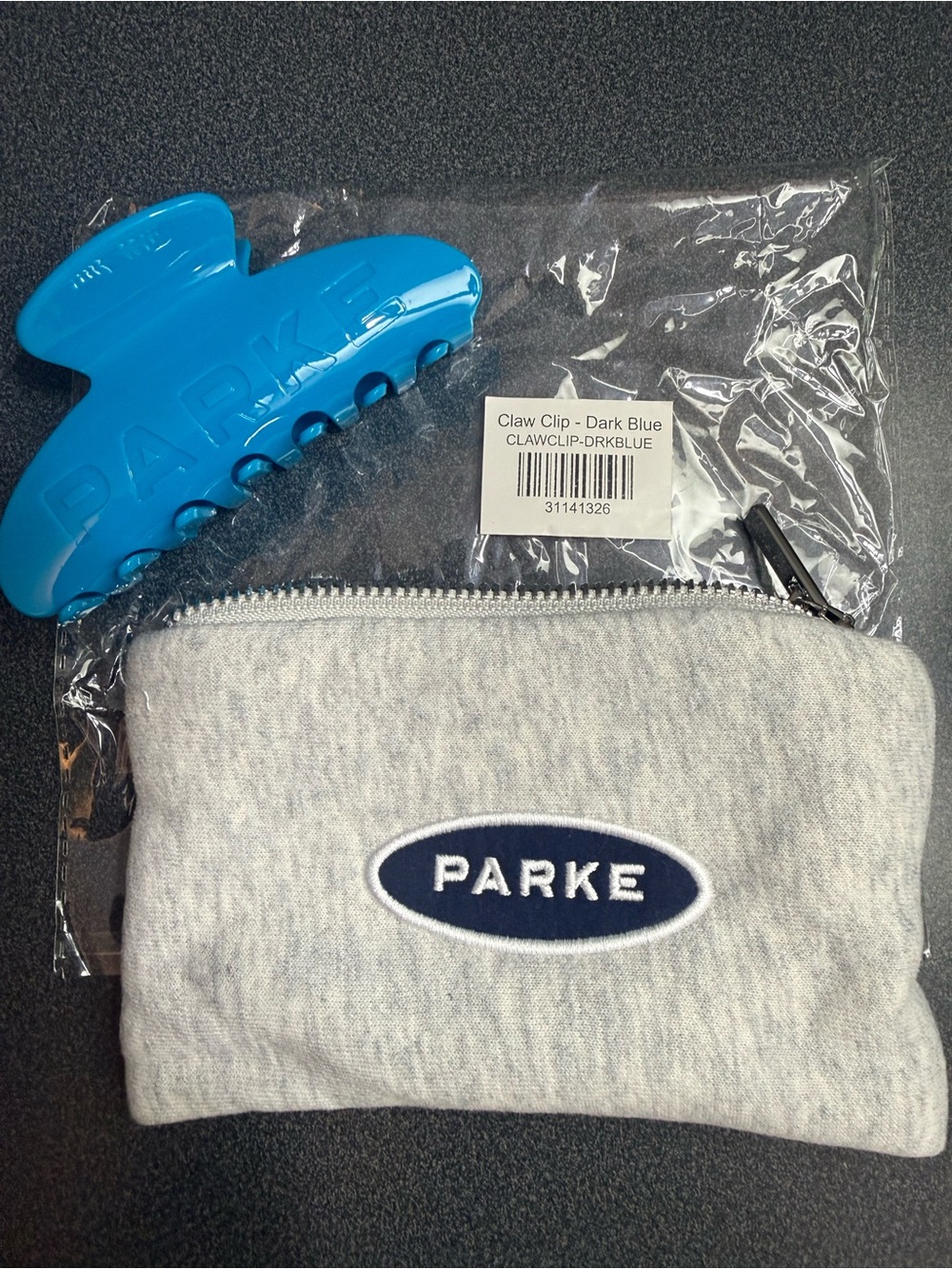 Parker Dark Blue Hair Claw Clip with Grey Pouch